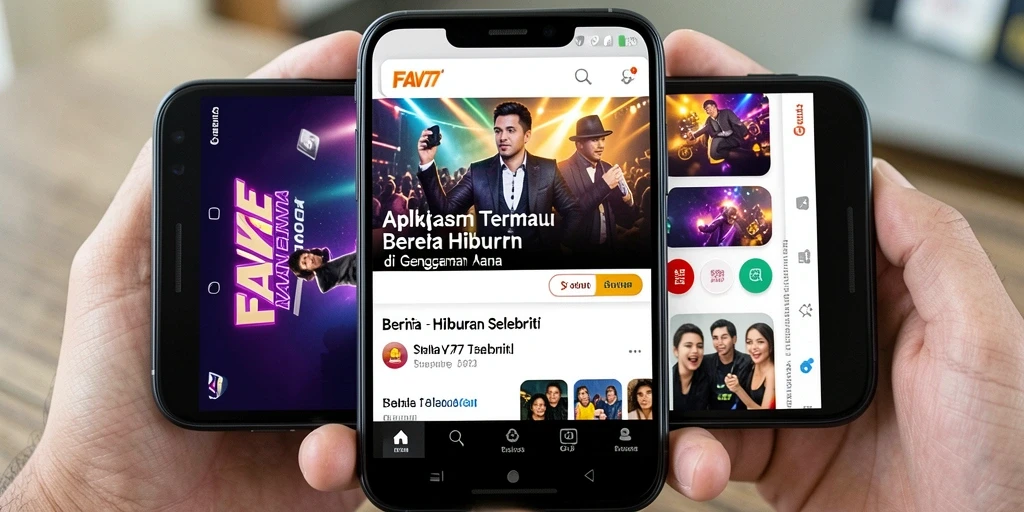 Antarmuka FAV77 menampilkan berita hiburan selebriti secara menarik.