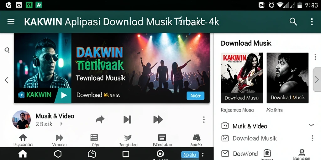 Antarmuka KAKWIN dengan opsi Download Musik yang lengkap.