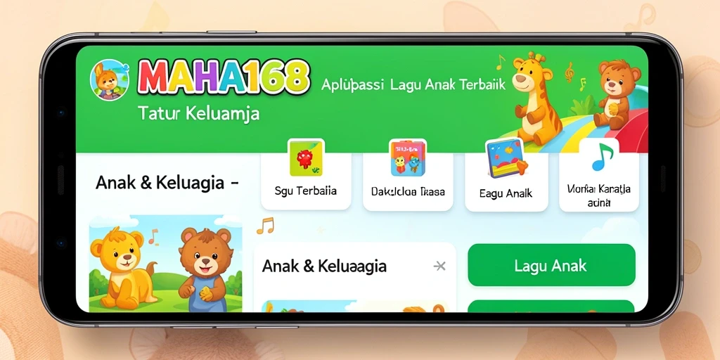 Tampilan antarmuka aplikasi MAHA168 yang menarik dan ramah anak.