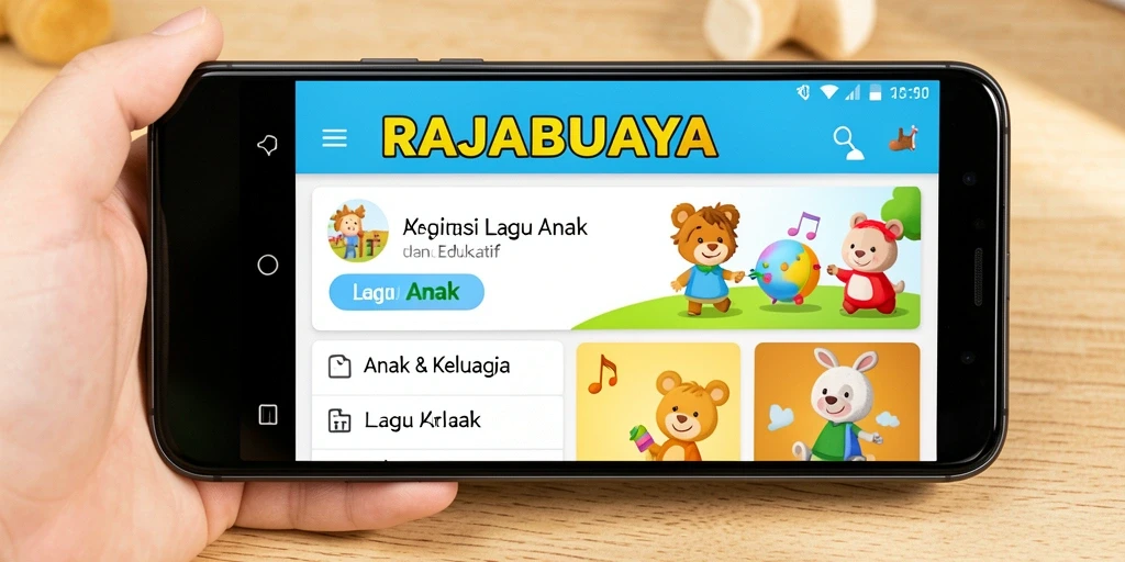 Tampilan antarmuka RAJABUAYA yang penuh warna dan ramah anak.