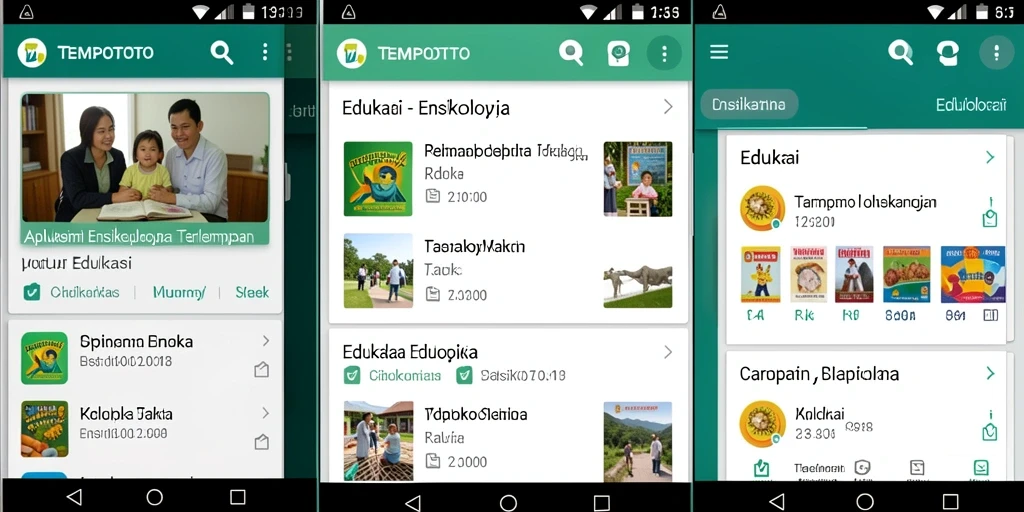 Antarmuka TEMPOTOTO menampilkan beragam topik ensiklopedia yang menarik.