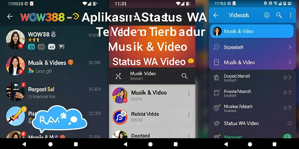 Antarmuka WOW388 menampilkan berbagai pilihan video musik untuk status WA.
